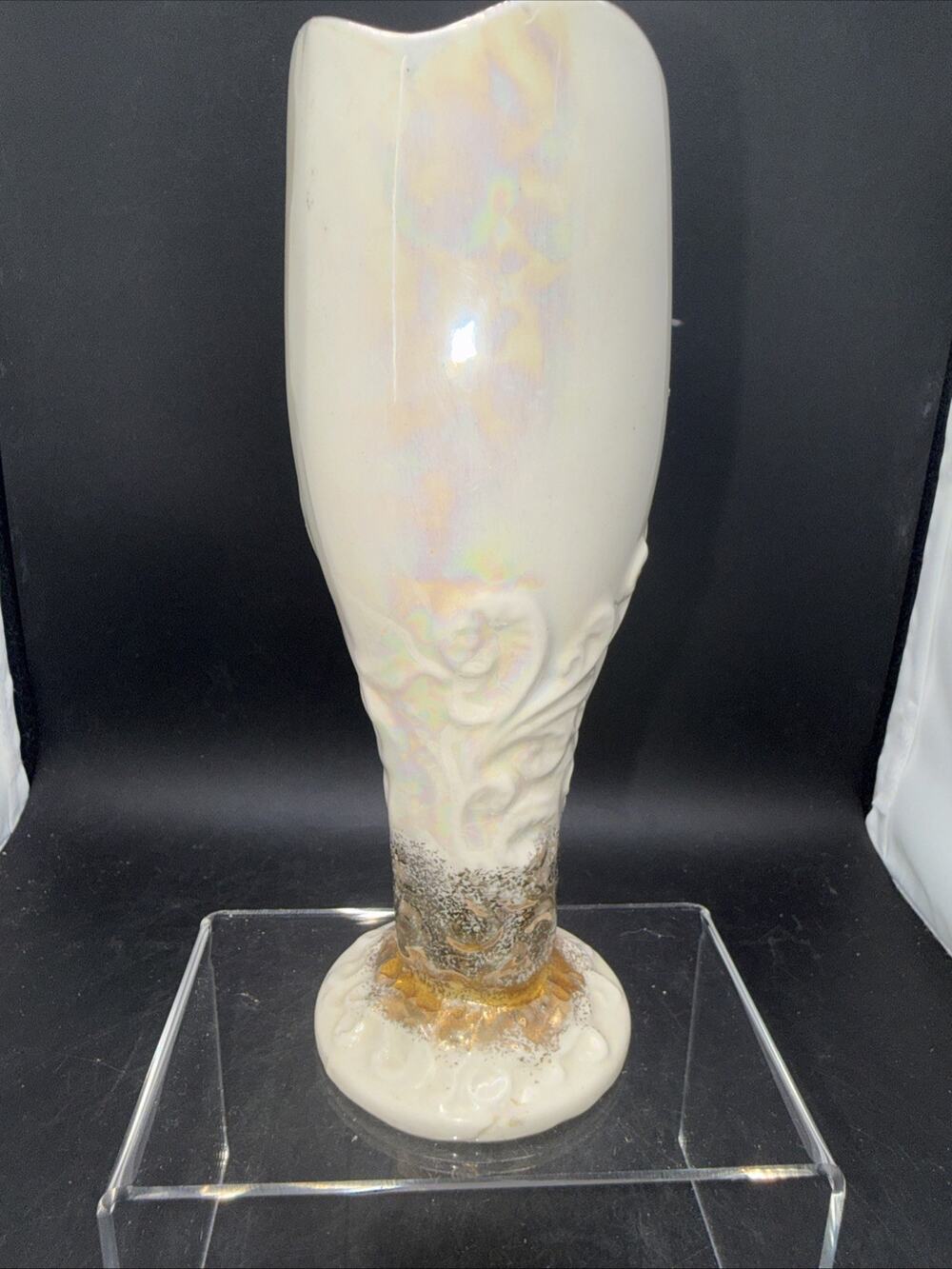 Vintage Velco 4454B Lusterware Bud Vase Pearl Iridescent Floral Porcelain